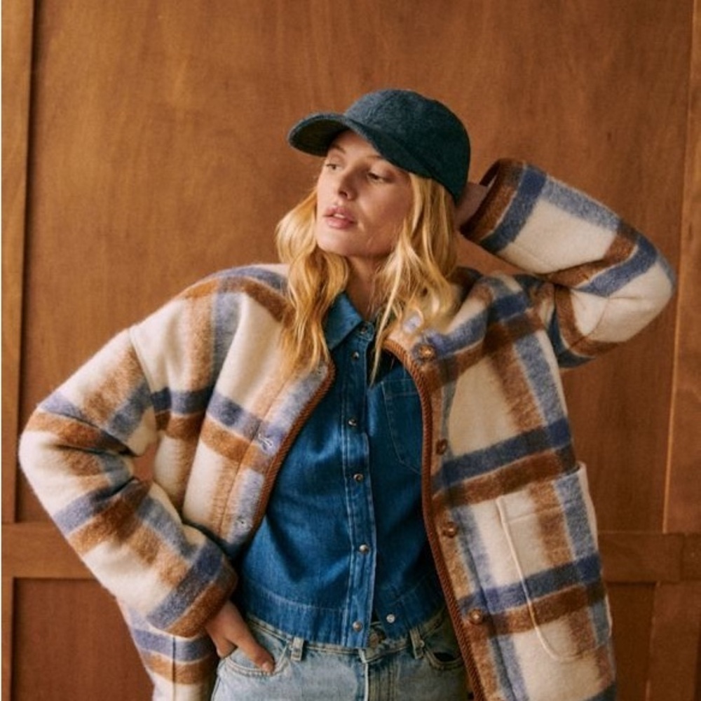 Sezane Sari Jacket - teddy plaid reversible - size 6 - Picture 3 of 12
